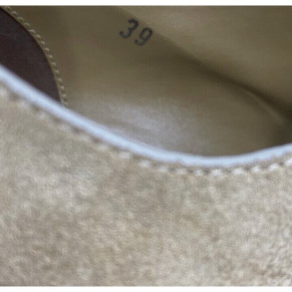 TOD'S Tan Cutout Leather Paneled Two Toned Suede Cone Heeled Sandals Sz 39/US 8 - Picture 10 of 13